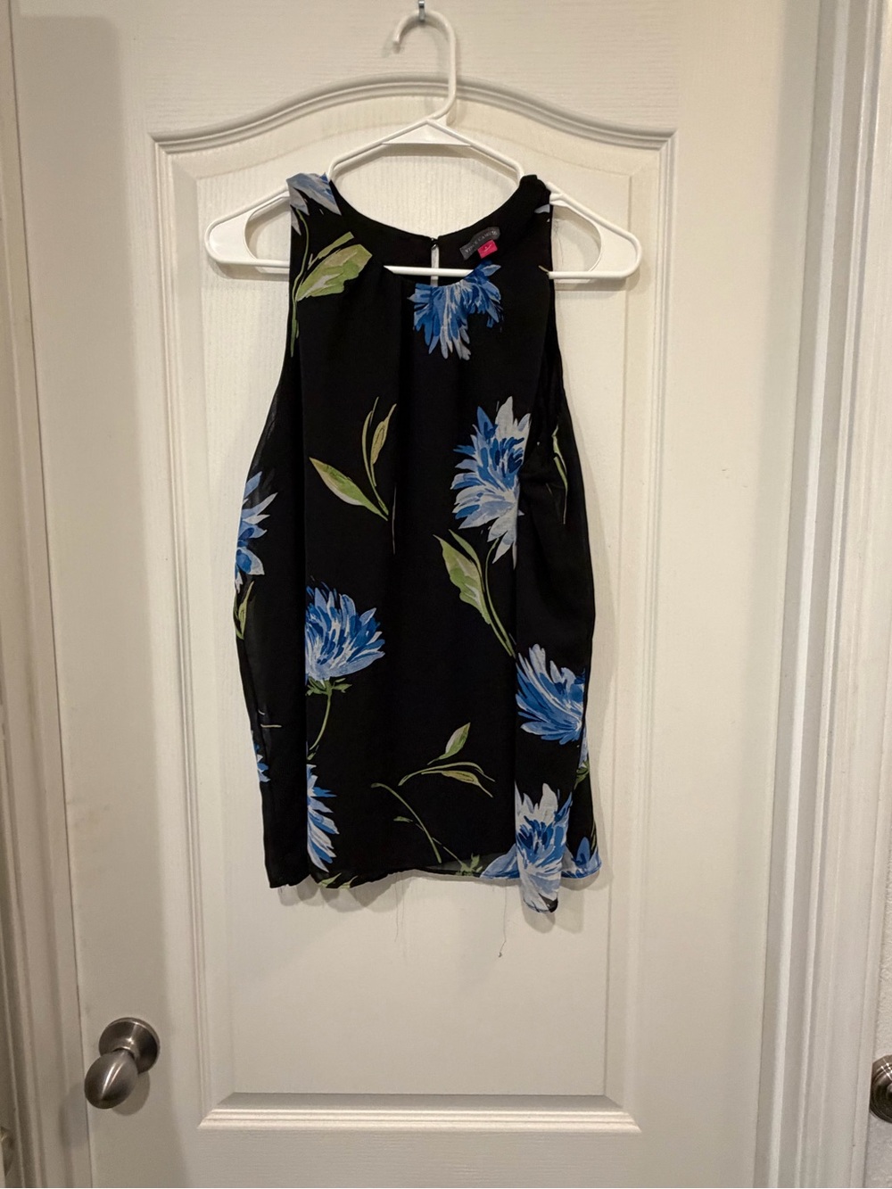 Vince Camuto Black Blue Floral Sleeveless Shift Dress Size Large Lined